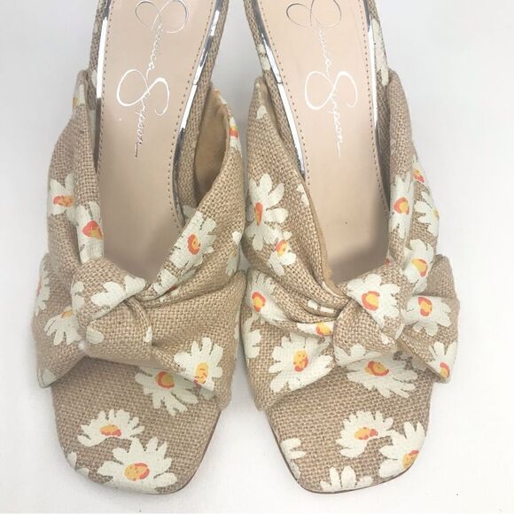 Jessica Simpson MAYXIE Floral Burlap Slip on Heeled Sandals - Picture 9 of 15